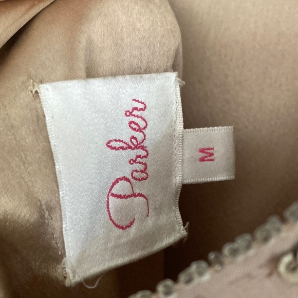 Parker Tan Sequin Sheath Mini Dress V-Neck Sleeveless - Picture 5 of 11